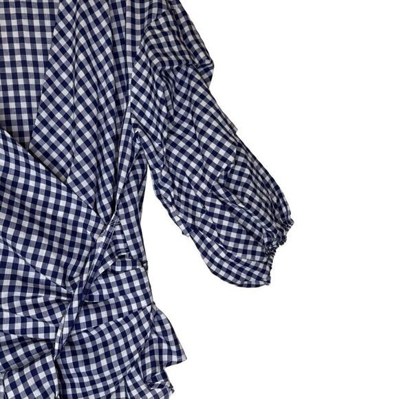 Fever Navy & White Gingham Tiered Full Sleeve True Wrap Top Sz XL Cha Cha, Chic - Picture 3 of 11